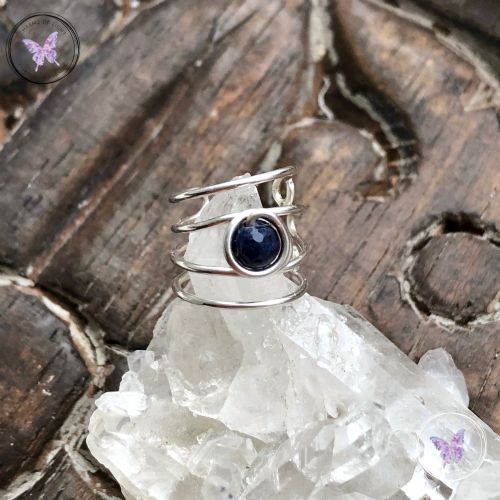 Blue Sapphire Silver Banded Ear Cuff